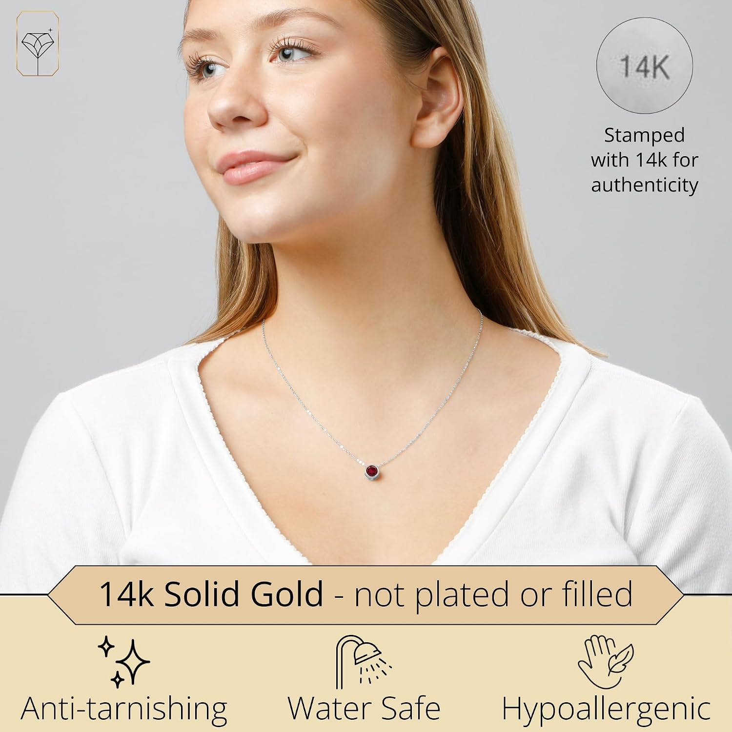 MAX + STONE 14K Gold Gemstone Pendant with 7mm Round Bezel Birthstone | Dainty Round Necklace for Women with Gold 18 Inch Cable Chain | Secure Clasp Pendants with Gift Box