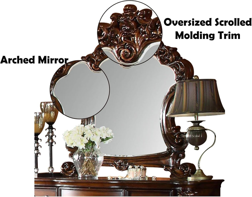 Acme Vendome Traditional Arched Top Wood Frame Mirror in Cherry
