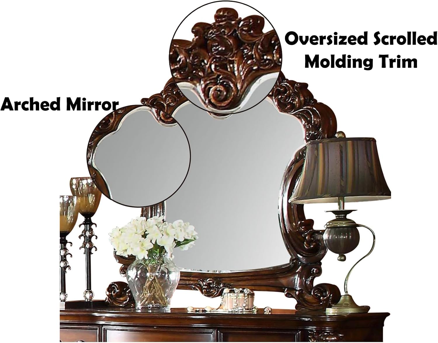Acme Vendome Traditional Arched Top Wood Frame Mirror in Cherry