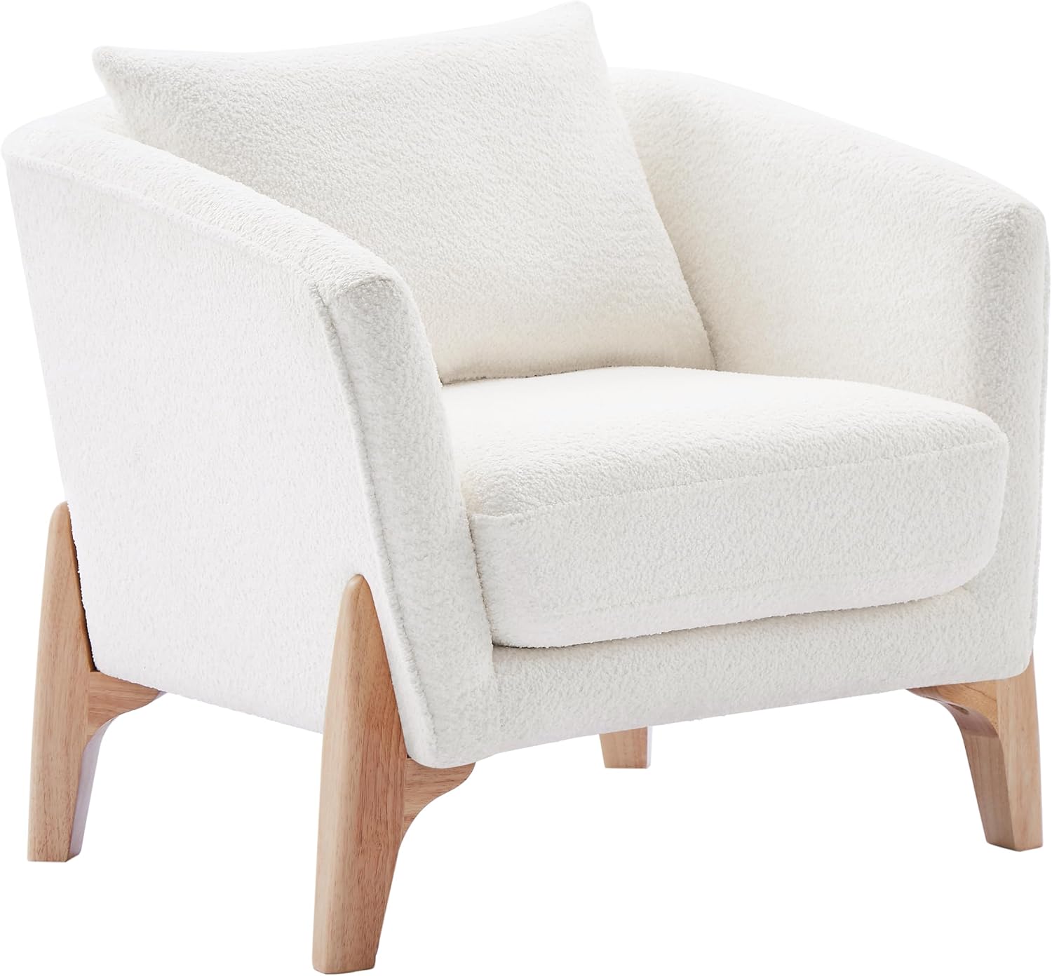 VANOMi Accent Chairs for Living Room, Sherpa Armchair with Cushion, Comfy Chair for Bedroom, Reading, Corner, Apartment, White