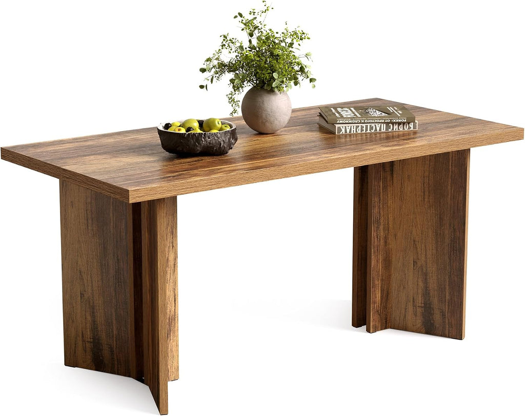 LITTLE TREE Wooden Dining Table Set for 6, 63-Inch Rectangle Kitchen Table, Modern Dinner Table for Home Dining Room, Kitchen Room, Dark Brown