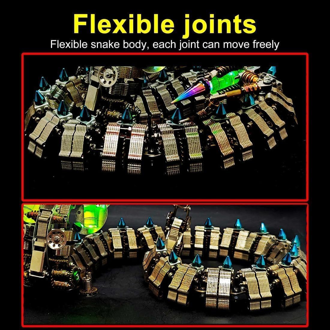 3D Metal Puzzles for Adults, Snake Model Kit 1000 PCS Mechanical Steampunk Animal Model, DIY Assembly Kit to Build, 3D Jigsaw Puzzle Desk Ornament Kit Craft Toys