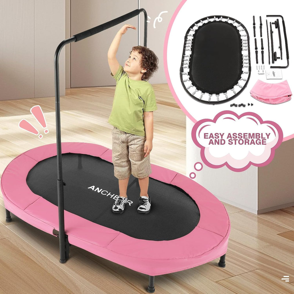 Trampoline for Kids, Toddler Trampoline Indoor Sports and Outdoor Games 56' Kids Rebounder 220LBS Capacity with Adjustable Safety Handrail Foldable Jumper for Boy Girls ASTM Certified