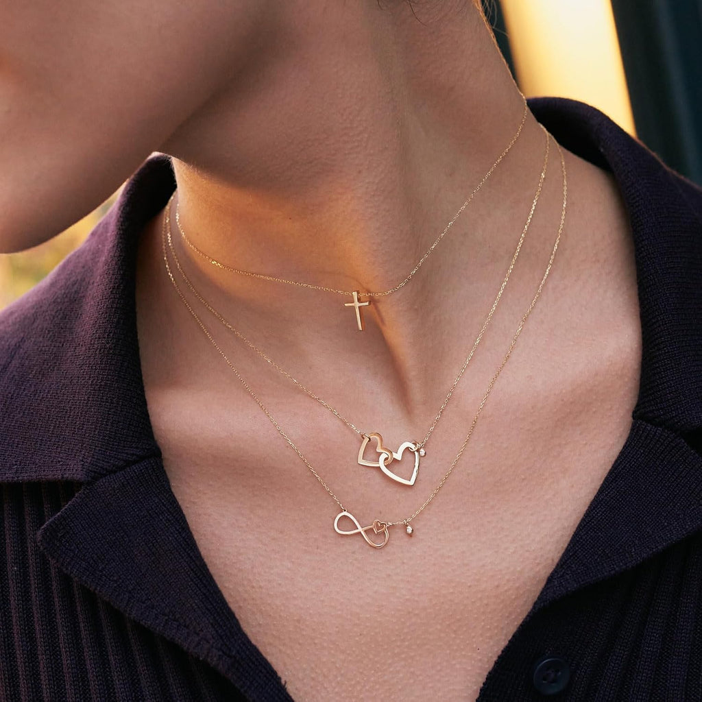 Gelin Dainty Cross Necklace for Women in 14K Solid Gold, 18 Inch Chain
