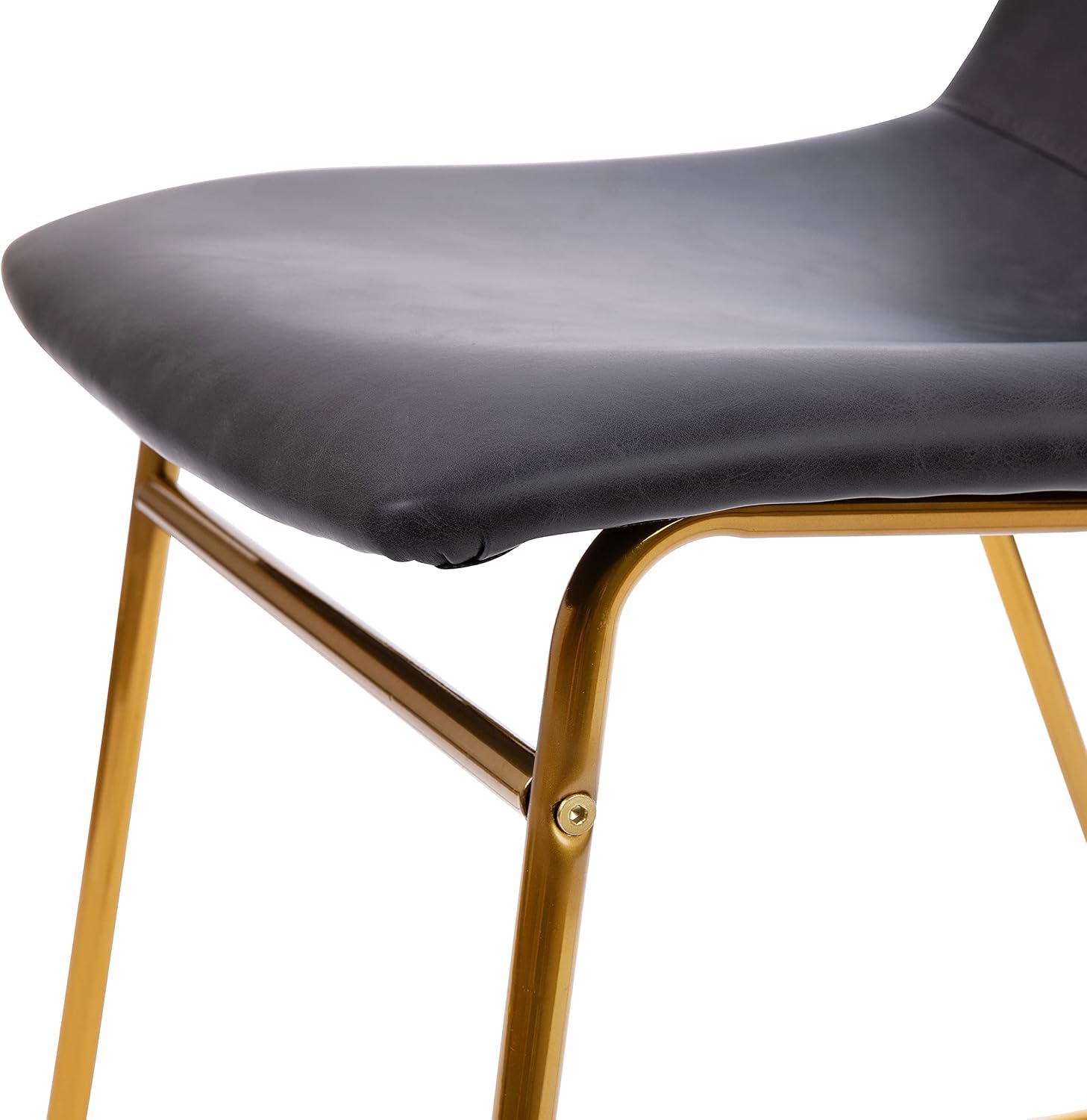 Flash Furniture Butler 18' LeatherSoft Dining Table Height Chairs, Mid-Century Modern Bucket Style Dining Chairs, Set of 2, Dark Gray/Gold