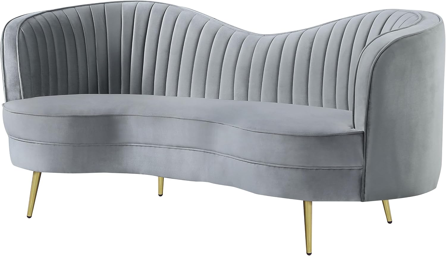 Coaster Home Furnishings - Sophia - Wood & Velvet - Upholstered Channel Tufted Loveseat with Inverted Camel Back, and Golden Tapered Legs - Living Room - Gray - 506865