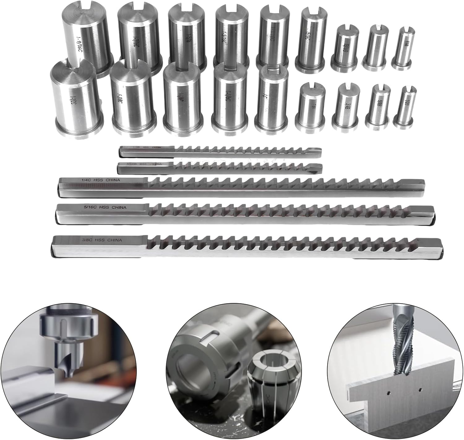Keyway Broach Kit Broaching Cutter Shim Set with 5 Broaches 18 Bushings and 7 Shims 30pcs for Metalworking and Manufacturing