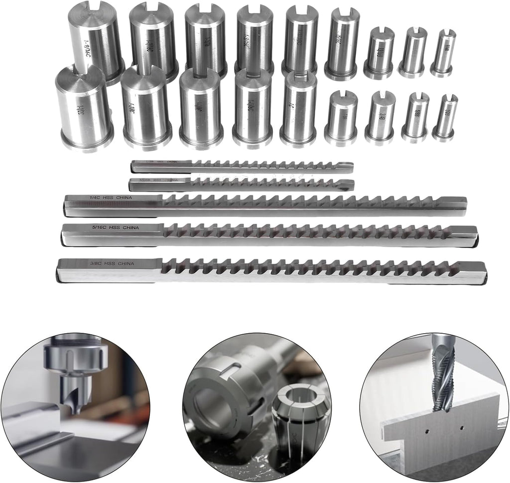 Generic Keyway Broach Kit Metalworking Tool Bushing Spacer Set with 5 Broaches 18 Bushings 7 Shims 30pcs for Metalworking and Manufacturing