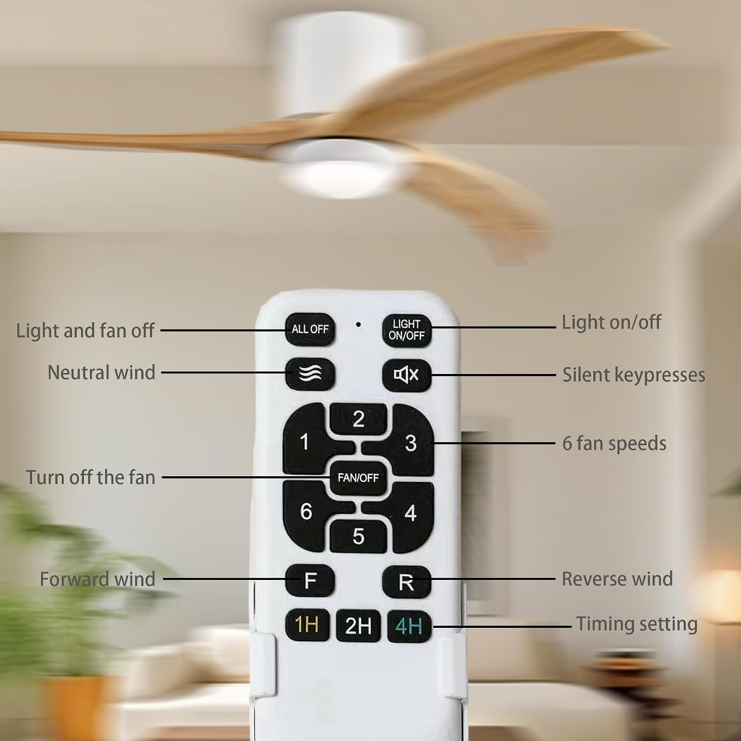 52'' Modern Dimmable Fandelier with Light and Remote, Low Profile Flush Mount Ceiling Fan Wooden Chandelier Fan Reversible DC Motor Ceiling Fans for Bedroom Living Room (White)