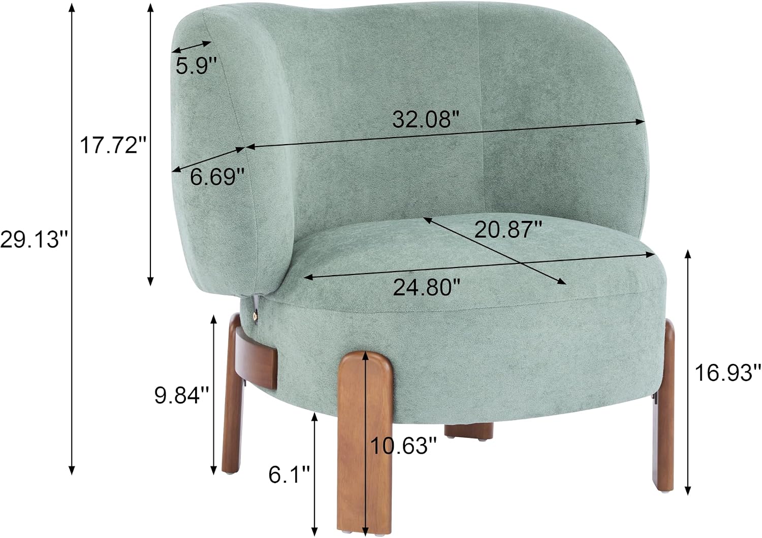 Christopher Knight Home Lily Solid Wood Wingback Accent Chair, Fabric Upholstered Club Chair, Curved Backrest Single Sofa, Comfy Reading Lounge Chair for Living Room, Soft Cushion Seating, Green