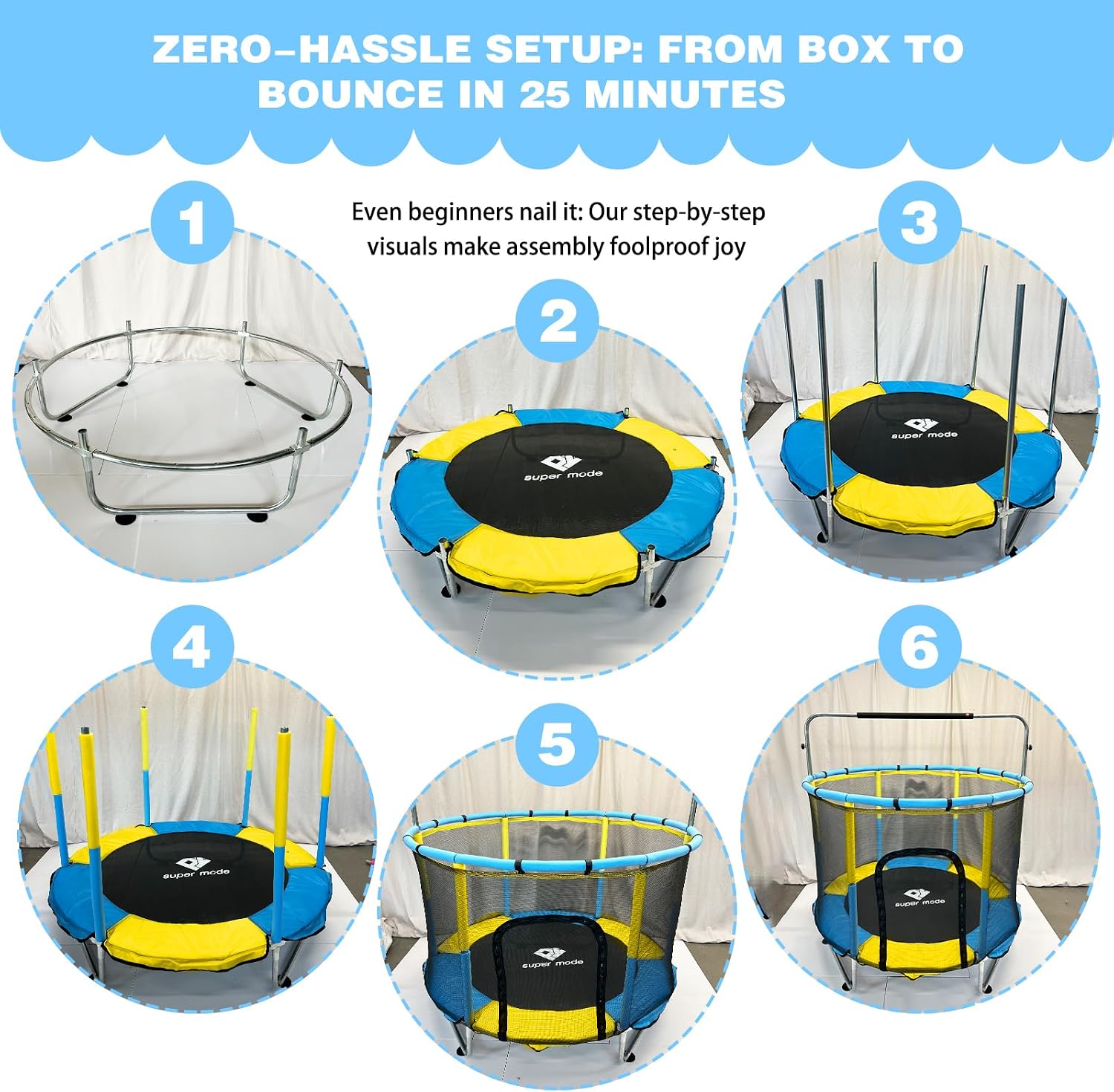 55' Indoor & Outdoor Trampoline for Kids with Enclosure, Toddler Trampoline with Adjustable Gymnastics Bar & Toys, No-Gap Safety Design