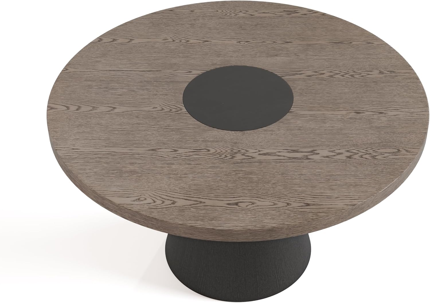 Furniture of America Demi Modern Solid Wood 54-inch Round Dining Table with Cone-Shaped Pedestal Base, Two-Tone Design, Seats up to 4, for Home Kitchen, Living Room, Dinettes, Rustic Oak/Dark Walnut
