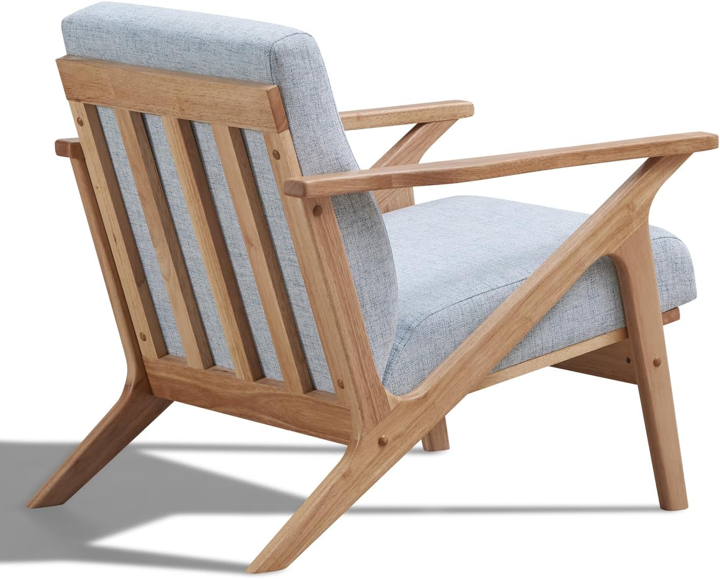Zola Mid Century Modern Accent Chair Arm Chair, Living Room Furniture, Oak/Light Blue