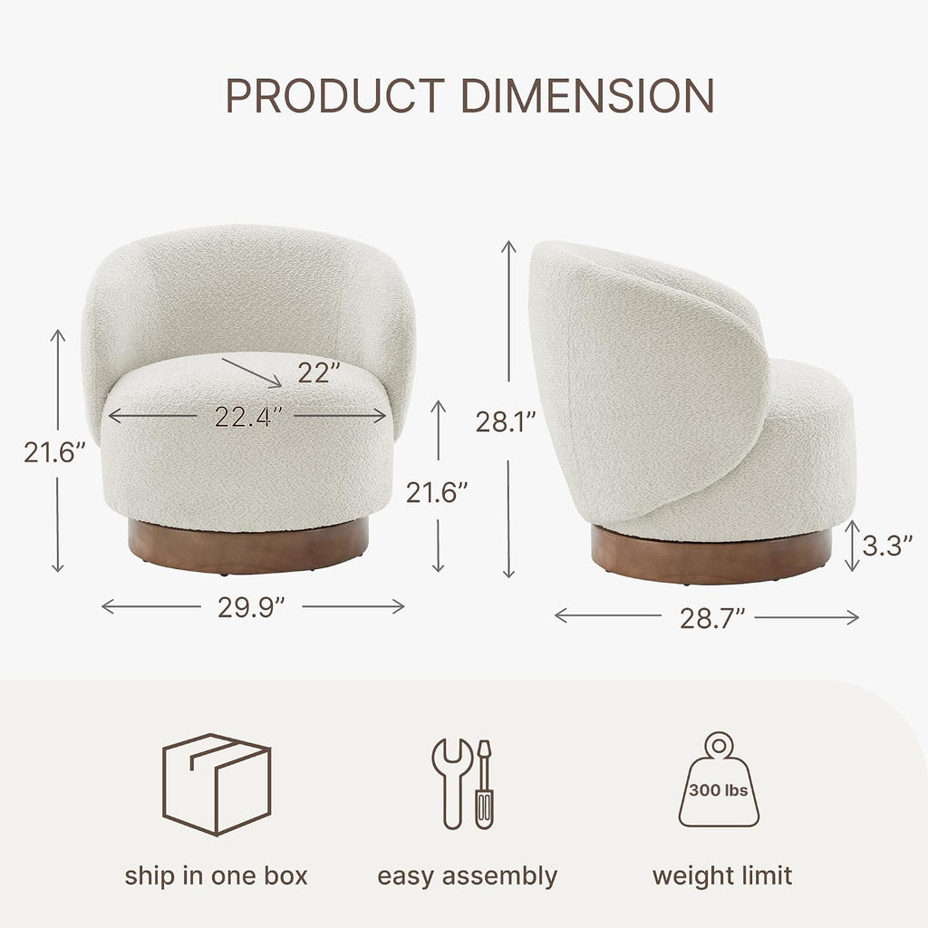 KISLOT Swivel Accent Chair Round Barrel Armchair Upholstered Performance Fabric for Living Room Bedroom Waitingroom,1 Box,Cream