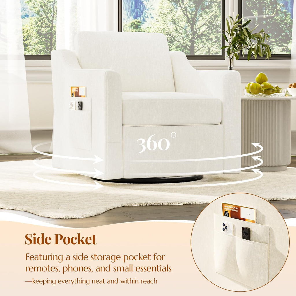 360° Swivel Accent Chair Set of 2, Large Comfy Reading Chairs, Square Single-Seat Armchair Upholstered Sofa for Reading, Nursery, Living Room, Bedroom, Lounge, Hotel, Beige