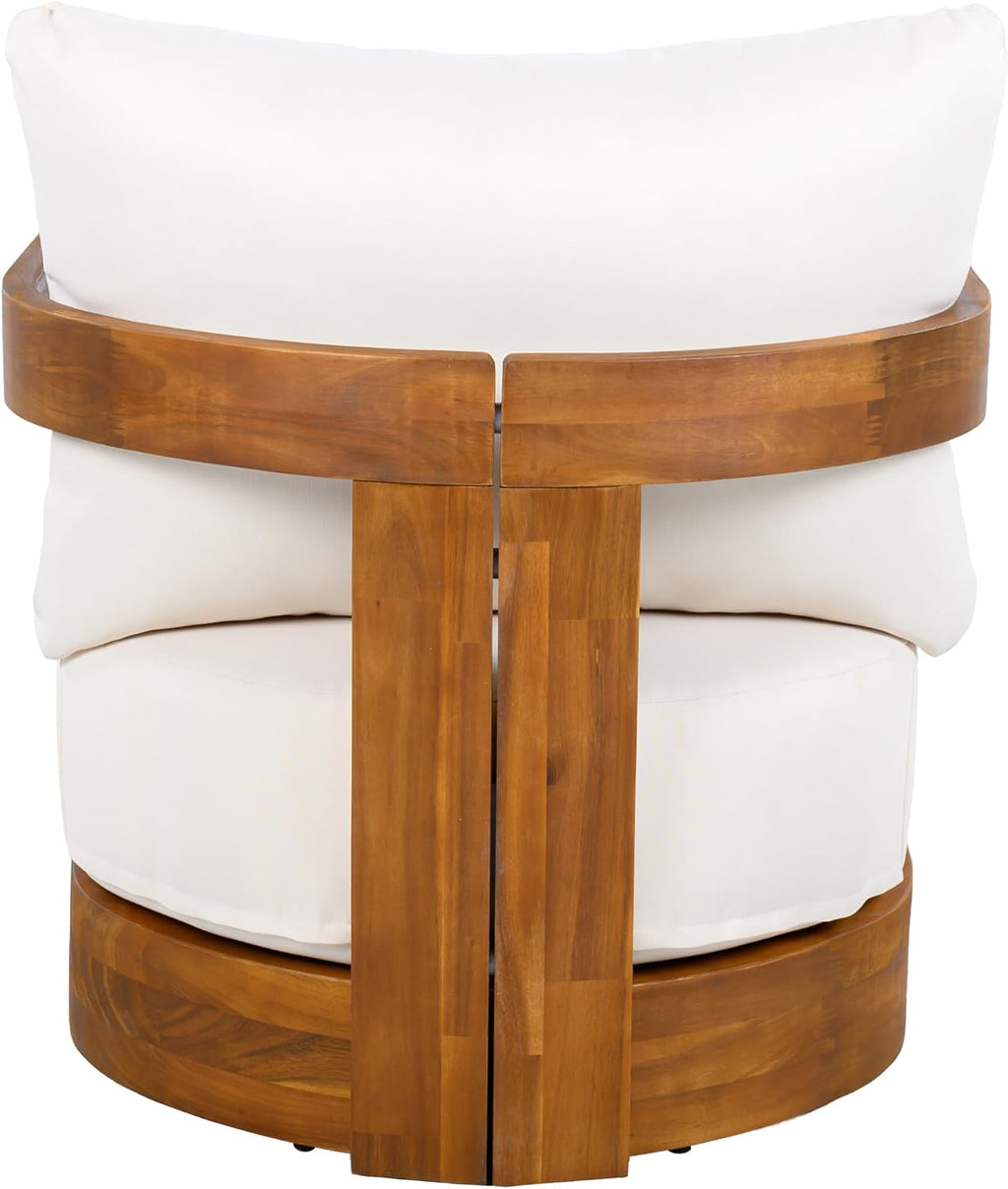 Christopher Knight Home Chloe Acacia Wood Lounge Chair Outdoor Set of 2, Curved Tub Design Accent Chairs with Weather Resistant Cushion, Comfy Low Profile Reading Seating for Backyard, Teak+ Beige