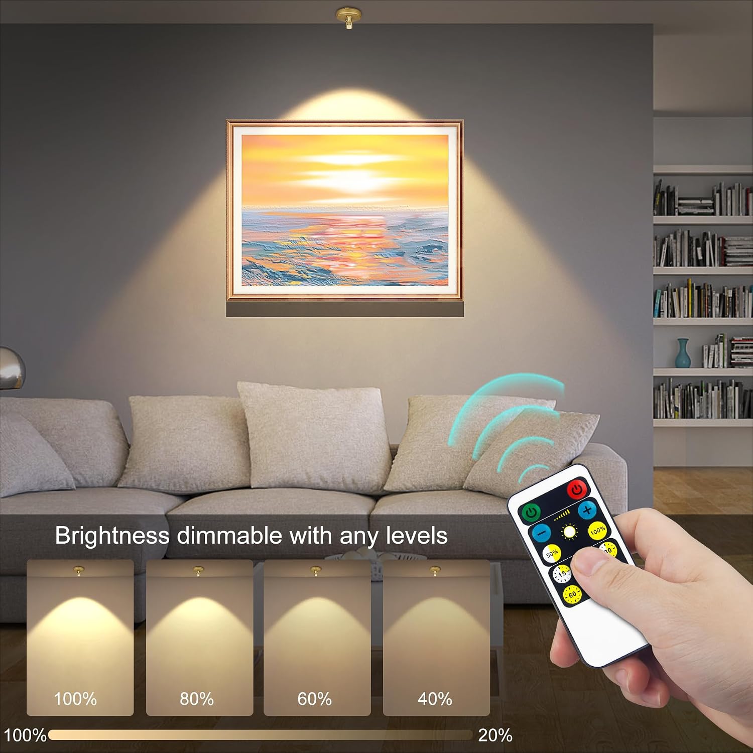 Indoor Plant Spotlight Battery Operated,Picture Light with Remote,Wall Painting Uplight,Wireless Dimmable Timer,Spot Light for Plants Trees Pictures Dis Painting Art e Gallery Portrait