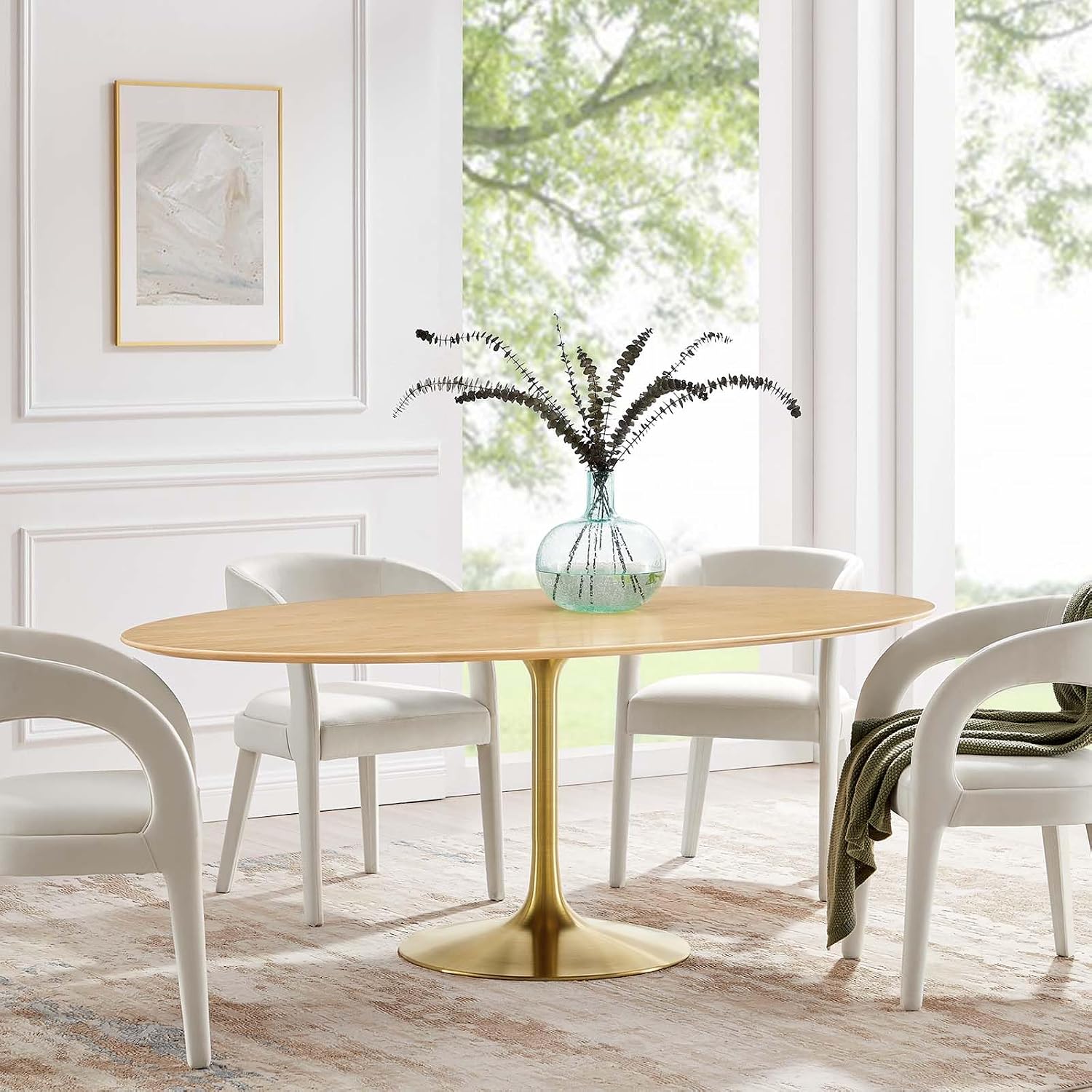 Modway Lippa Dining Table, 78', Gold Natural