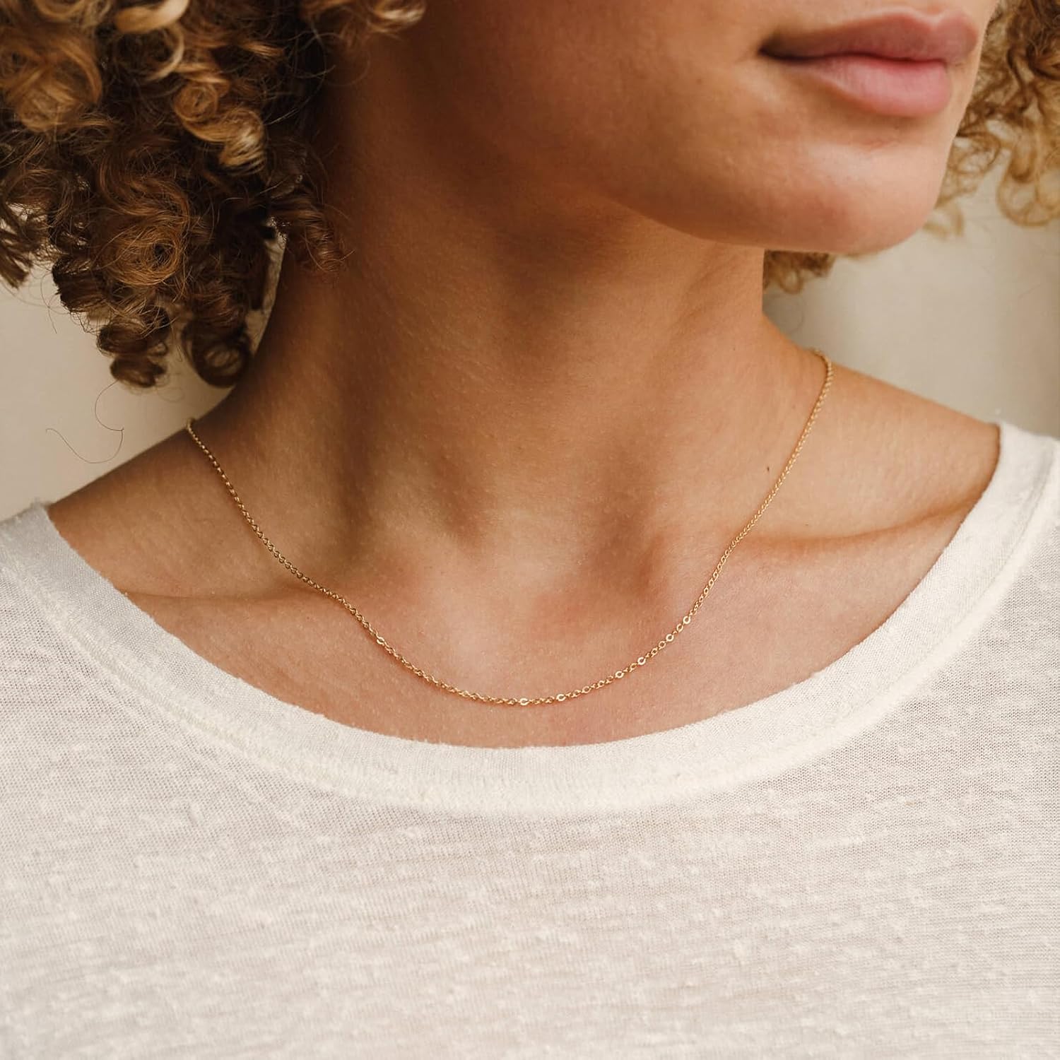 14K Gold Cable Chain Necklace, Dainty Sparkle 1.3mm/1.5mm/1.8mm Cable Link Chain, 16-24 Inches for Women Men, Hypoallergenic, Non-Tarnish, Cadenas de Oro 14K para Mujer