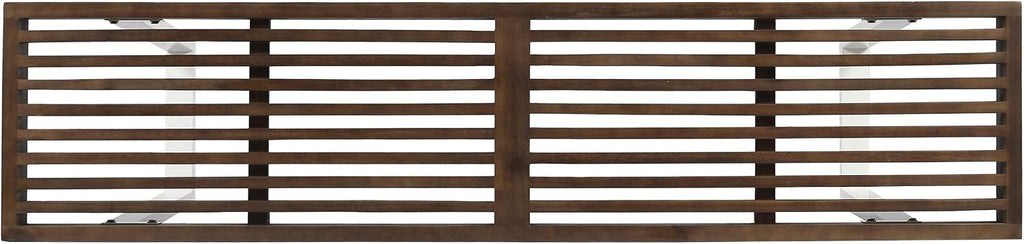 Christopher Knight Home Joa Patio Dining Bench, Acacia Wood with Iron Legs, Modern, Contemporary, Dark Brown and White, Wash
