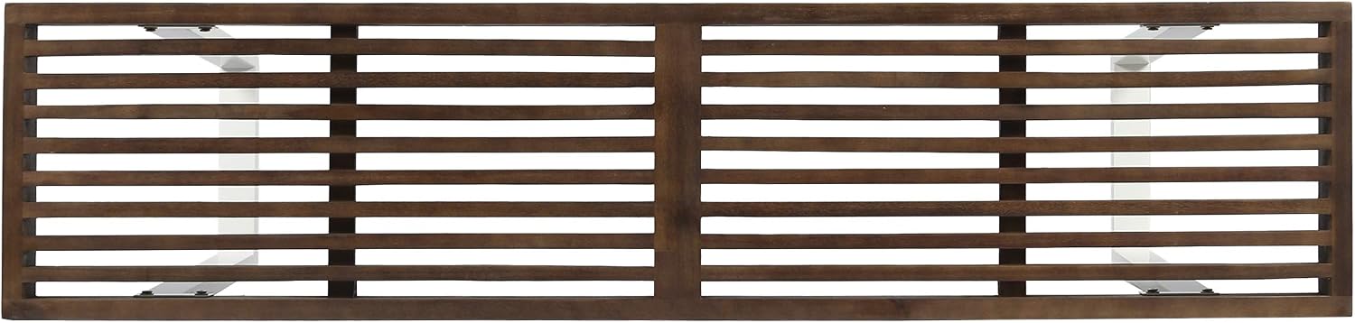 Christopher Knight Home Joa Patio Dining Bench, Acacia Wood with Iron Legs, Modern, Contemporary, Dark Brown and White, Wash