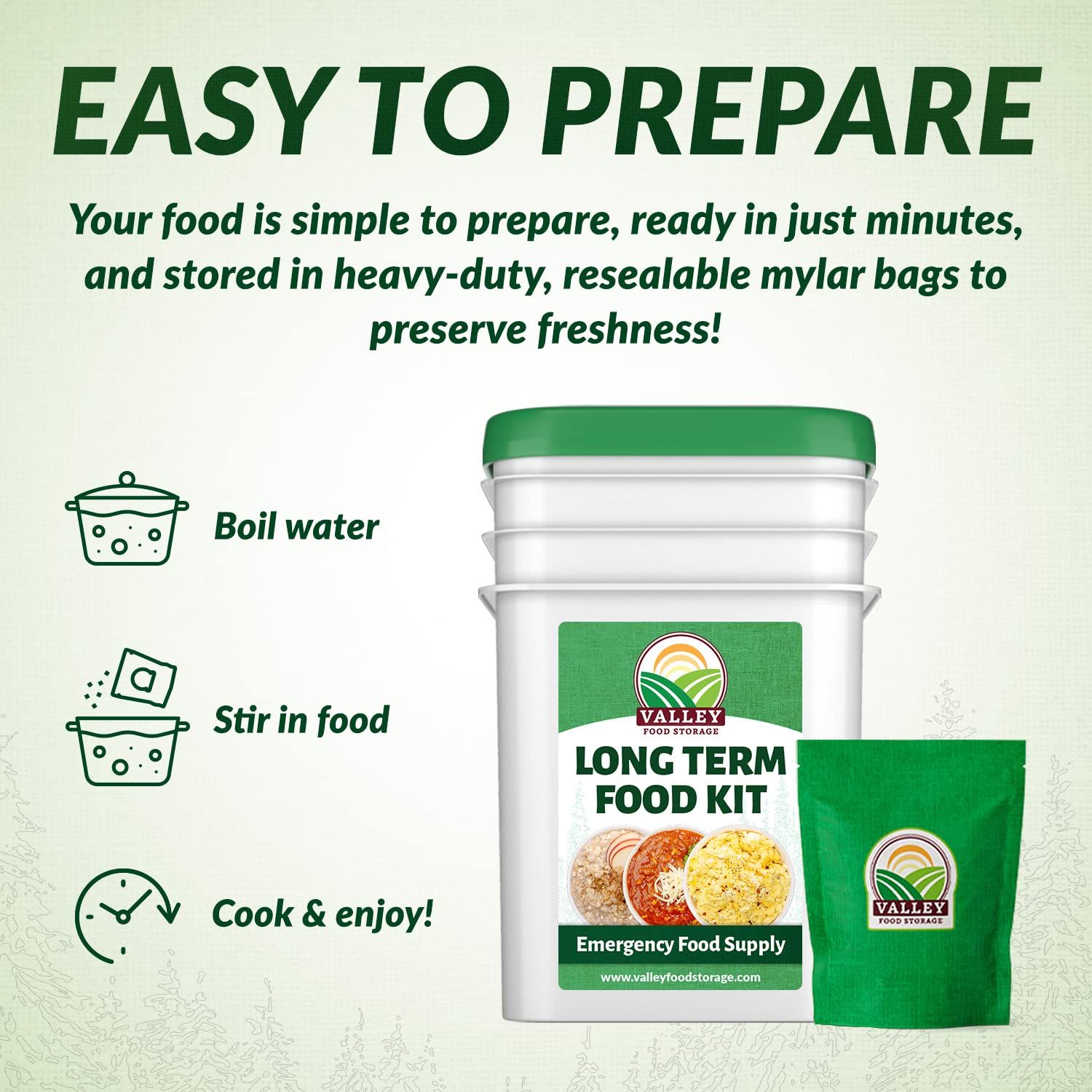 Valley Food Storage Long Term Food Supply Kit | 12 Buckets Emergency Survival Food with 75g+ Daily Protein & 1,800+ Calories | 25 Year Shelf Life, Prepper Supplies for Disaster Preparedness