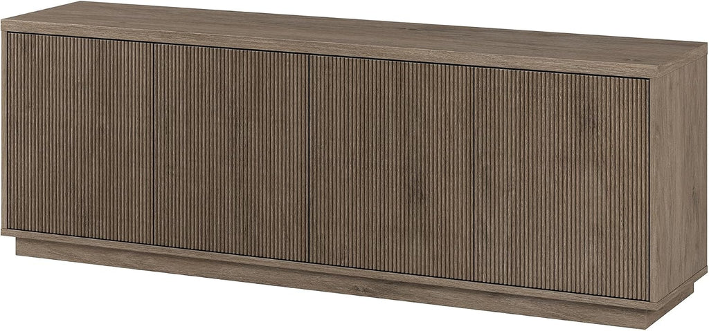 Henn&Hart Fluted TV Stand for TVs up to 75' with 2 Concealed Ribbed Storage Cabinets and Adjustable Shelves for Living Room, Family Room, or Office, Weathered Gray
