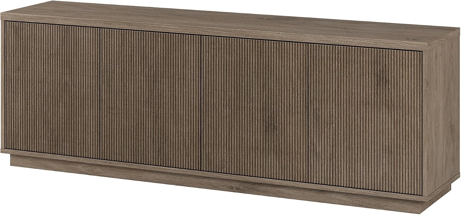 Henn&Hart Fluted TV Stand for TVs up to 75' with 2 Concealed Ribbed Storage Cabinets and Adjustable Shelves for Living Room, Family Room, or Office, Weathered Gray
