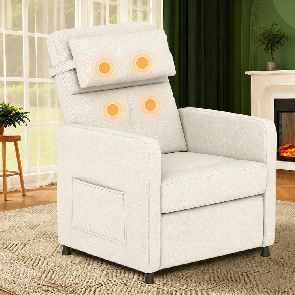 GarveeHome Electric Recliner Chair Living Room Power Recliner Adjustable Backrest & Footrest with Massage & Heat & Charging Ports & Lumbar Support(Beige)