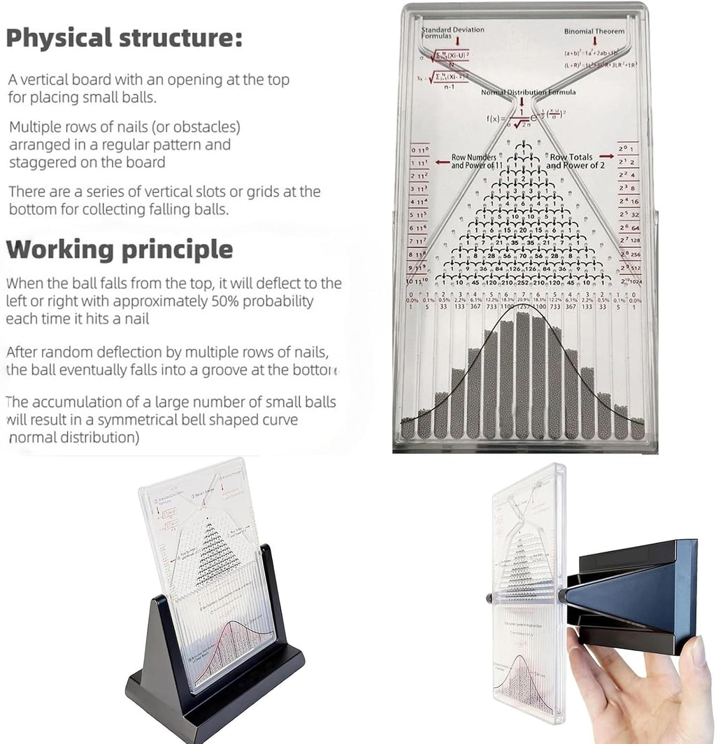 12' Galton Board Kinetic Art Decor - Premium Stress-Relieving Desk Toy with Bell Curve, 17500 Steel Beads for Executive Offices & Focus (23×11×30.5cm, 600g)