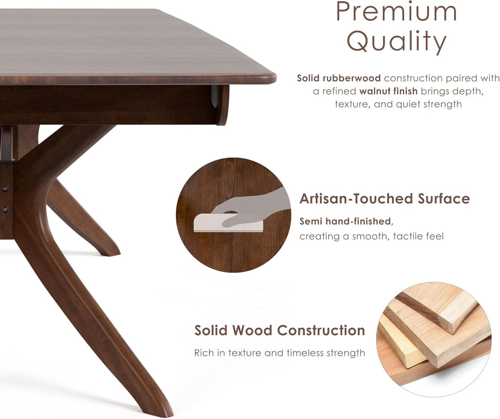 Furniture of America Nazaen Modern Solid Wood 78.8-inch Extendable Rectangular Dining Table with Pop-Up Mechanism, Curved Leg for Home Kitchen, Dinettes, Rich Walnut