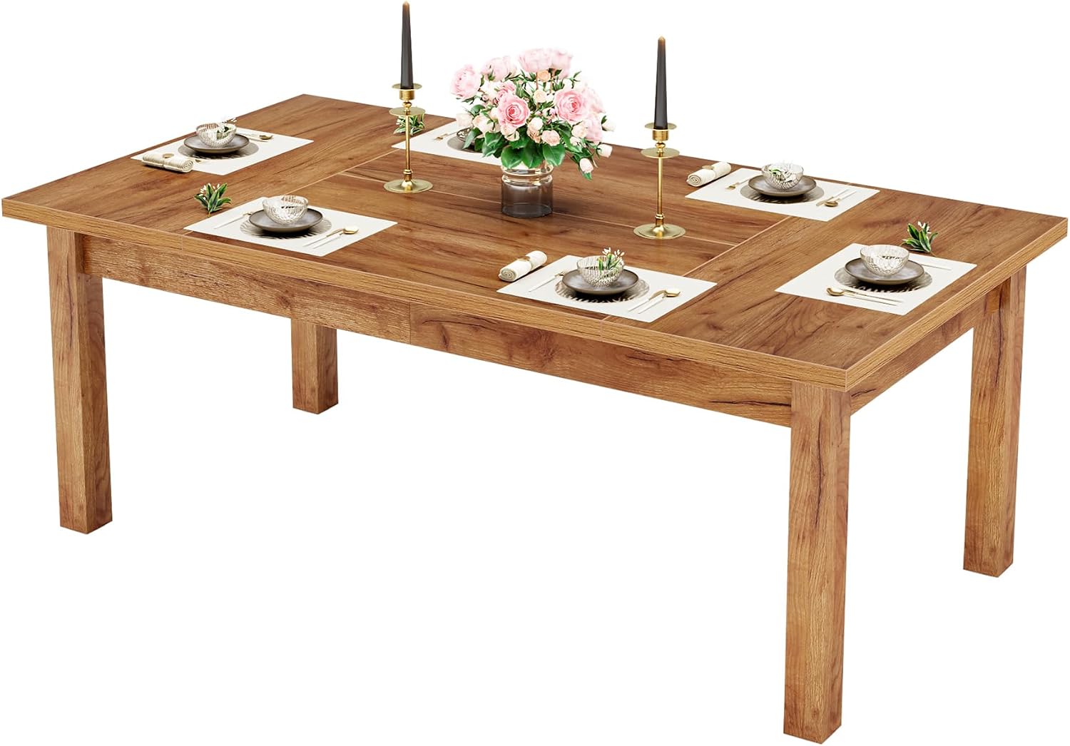 Tribesigns 70.87' Modern Farmhouse Dining Table for 6-8, Solid Wood Legs & MDF Top, Heavy Duty 350lb Capacity, Large Rectangle Kitchen Dinner Table, Easy Assembly
