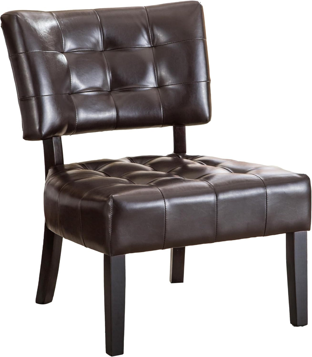 Roundhill Furniture Blended Leather Tufted Accent Chair with Oversized Seating, Brown
