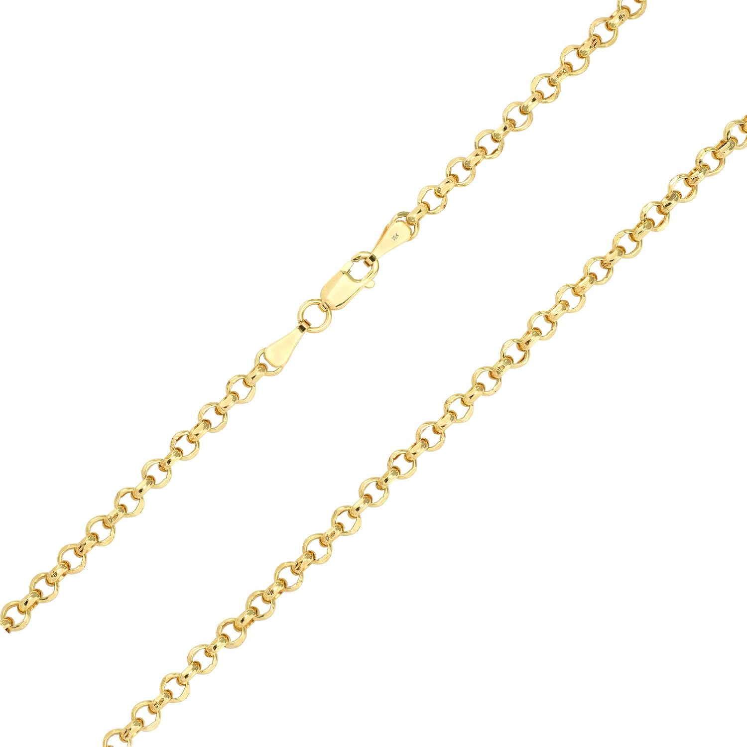 Nuragold 10k Real Yellow Gold Cable 3mm Rolo Round LInk Chain Necklace (16'-30') Italian Jewelry for Men & Women