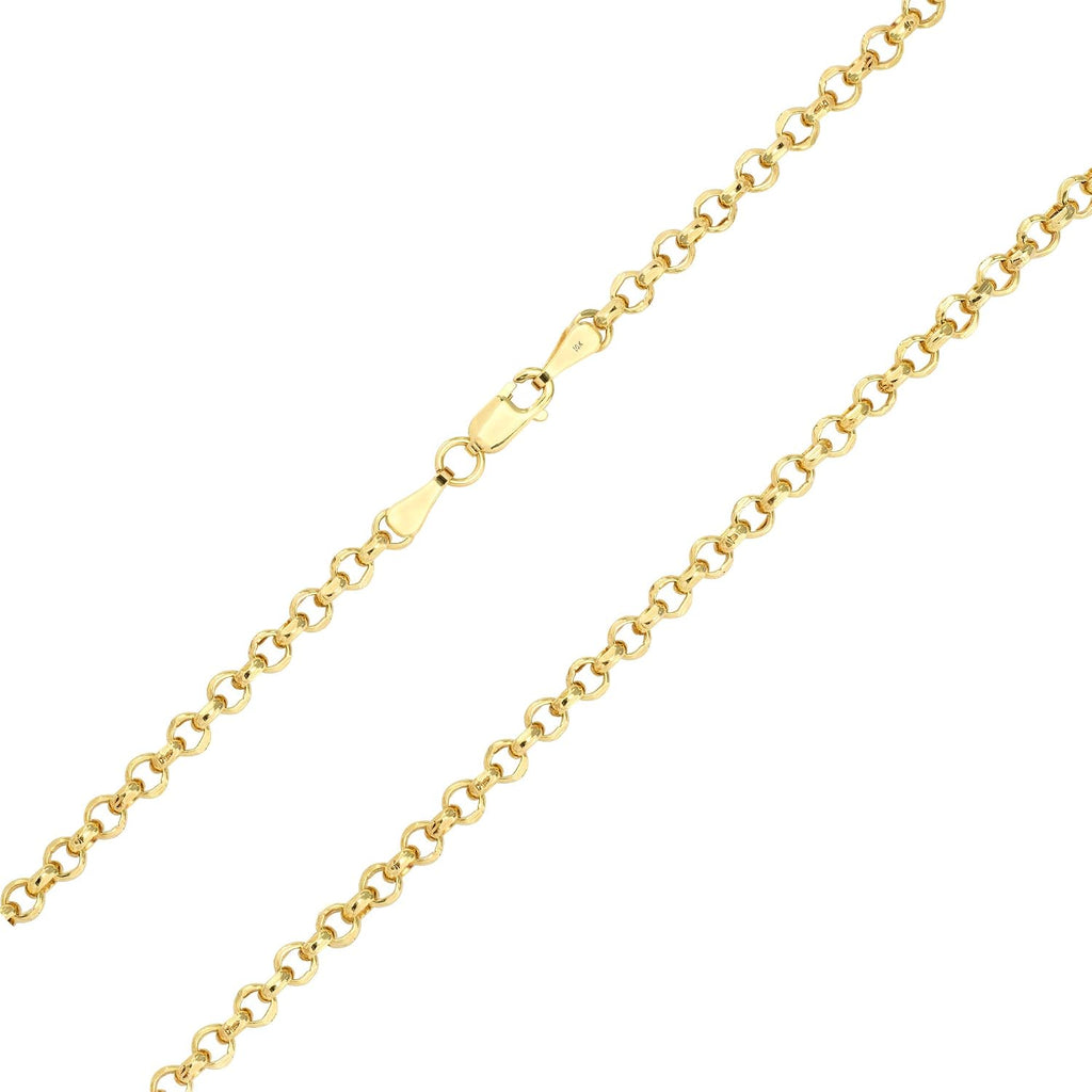 Nuragold 10k Real Yellow Gold Cable 3mm Rolo Round LInk Chain Necklace (16'-30') Italian Jewelry for Men & Women