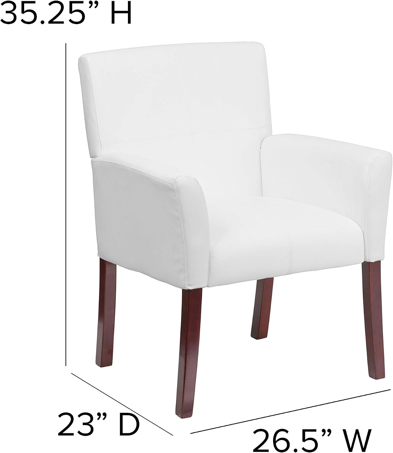 Flash Furniture Taylor White LeatherSoft Executive Side Reception Chair with Mahogany Legs