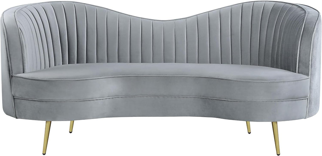 Coaster Home Furnishings - Sophia - Wood & Velvet - Upholstered Channel Tufted Loveseat with Inverted Camel Back, and Golden Tapered Legs - Living Room - Gray - 506865