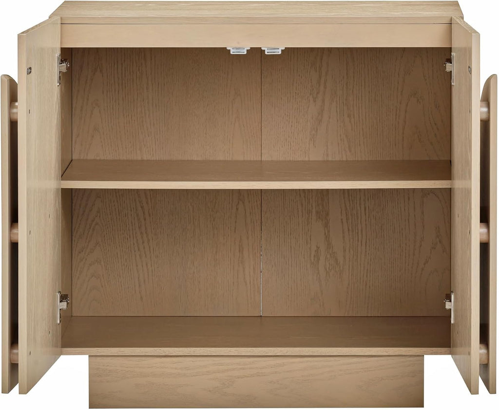 Nathan James Iris Mid-Century Modern Credenza, Light Brown TV Stand, Living Room Wood Storage Cabinet with Arched Cabinet Doors, White Oak, Set of 3