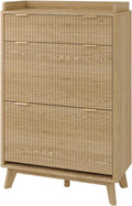 IDEALHOUSE 48' Tall Freestanding Fluted Shoe Storage Cabinet with 2 Flip Drawers, Hidden Narrow Shoe Rack Organizer Cabinet Storage for Entryway Living Room