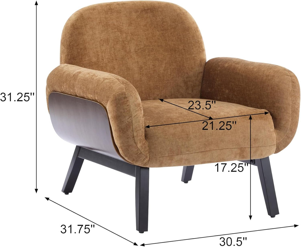 Christopher Knight Home Audrey Modern Upholstered Accent Chair, Low Profile Lounge Chair Inddor, Wooden Comfy Reading Chair, Soft Seating Single Lounge Sofa, Tan Brown