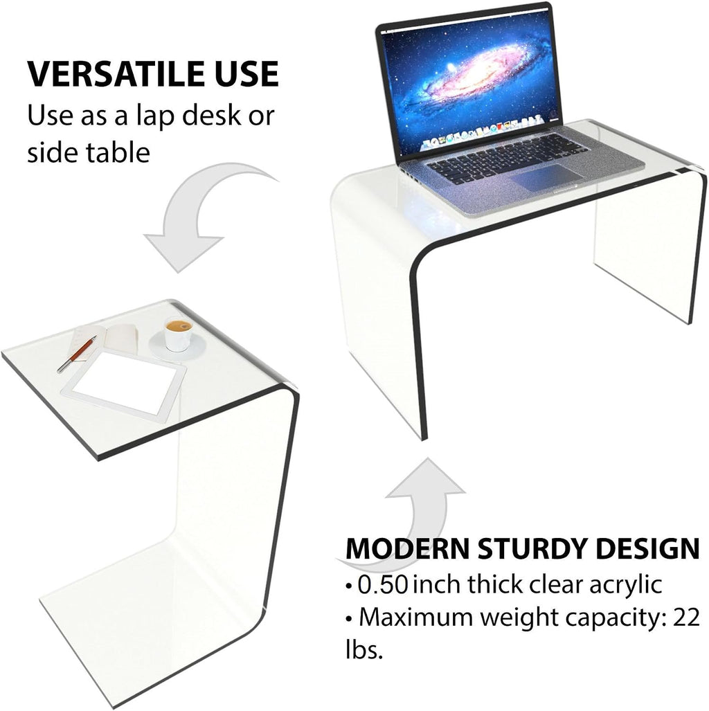 Acrylic Side Table - C Shaped End Table - Multipurpose Modern Furniture for Living Rooms and Offices by Lavish Home (Clear)