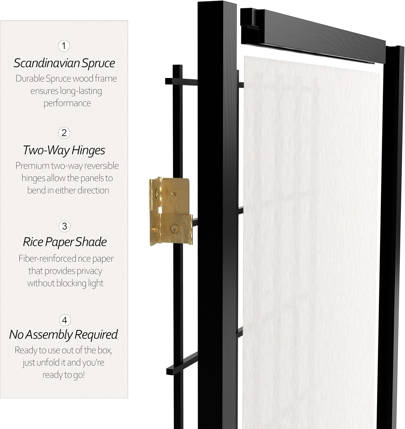 4 ft. Short Window Pane Shoji Screen - Black - 3 Panels