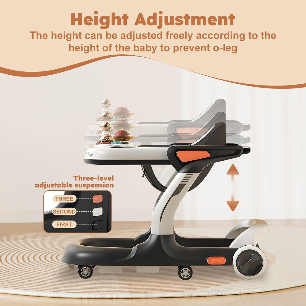Baby Walker,Music & Lights Baby Walker with Wheels,9 Adjustable Heights Baby Activity Center,Baby Walkers with Foot Pads for Boys Girls Babies 6-18 Months,Anti-Fall Bouncer Combo