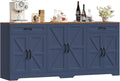 71' Large Sideboard Buffet Cabinet with Storage, Farmhouse Kitchen Buffet Cabinet with Adjustable Shelves and 6 Barn Doors, Wood Coffee Wine Bar Console Table for Kitchen, Dining Room, Navy Blue