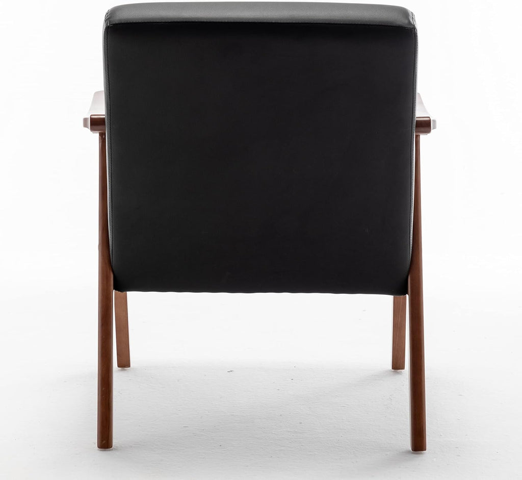 Container Furniture Direct Accent Chair with Microfiber Upholstery and Solid Wood Frame, Classic Mid-Century Modern Living Room Furniture for Extra Seating, Black PU/PVC