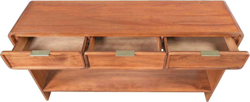 Christopher Knight Home Tida Vintage Narrow Console Table with Drawers, Solid Wood Entryway Table with Open Storage Shelf, Behind the Couch Long Sofa Table for Living Room, Brown
