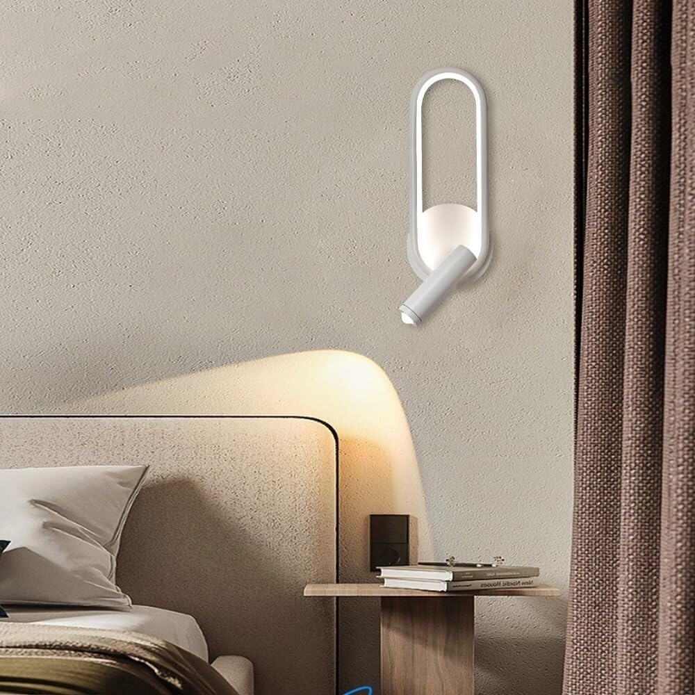 Modern Ring LED Wall Light, Metal Linear Wall Lamps with Swivel Spotlight, Indoor Wall Lighting Fixtures, 3-Color Temperature Wall Mounted Lamp for Living Room Bedroom Porch Hallway Bedside