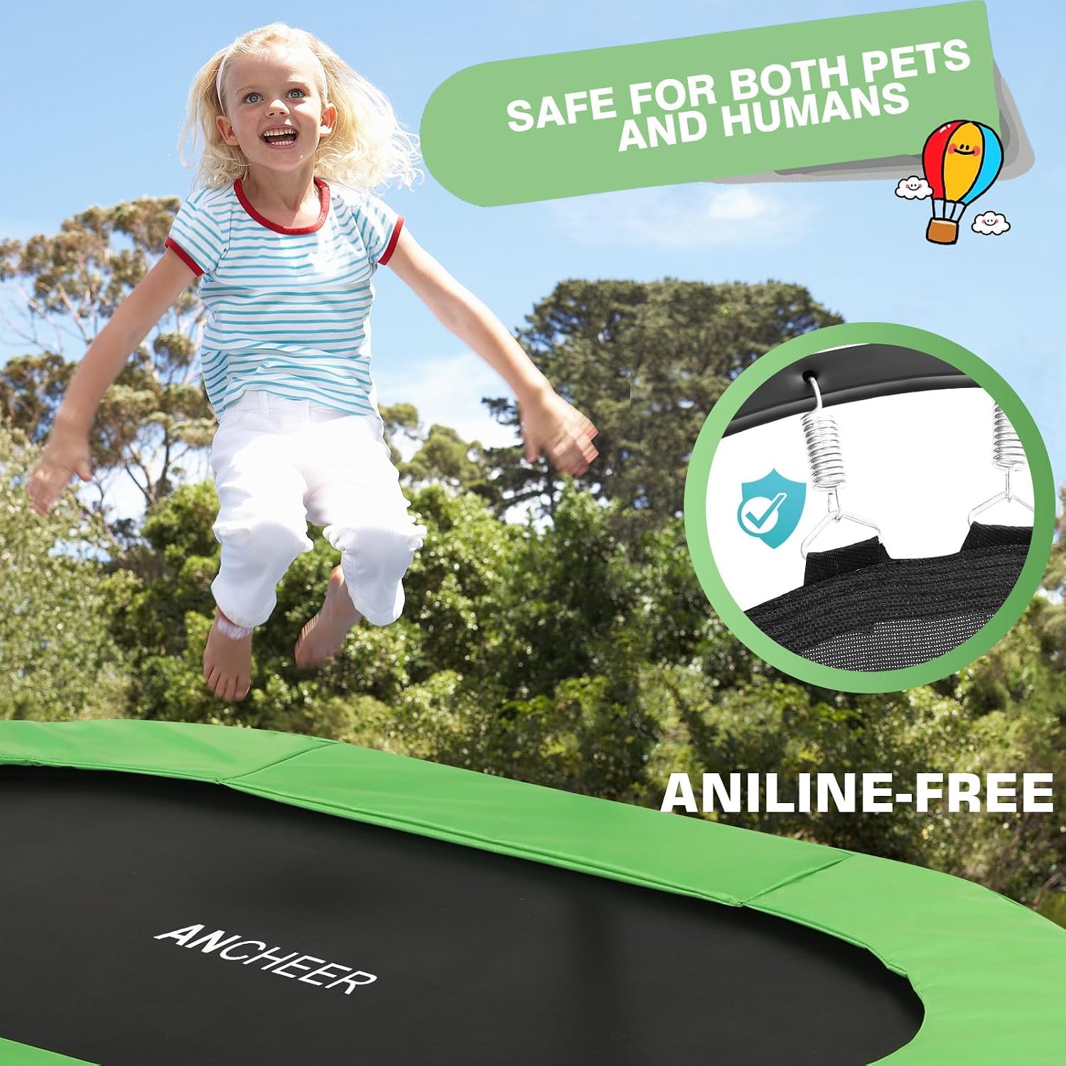 ANCHEER Trampoline for Kids, Toddler Trampoline Indoor Sports and Outdoor Games 56' Kids Rebounder 220LBS Capacity with Adjustable Safety Handrail Foldable Jumper for Boys and Girls