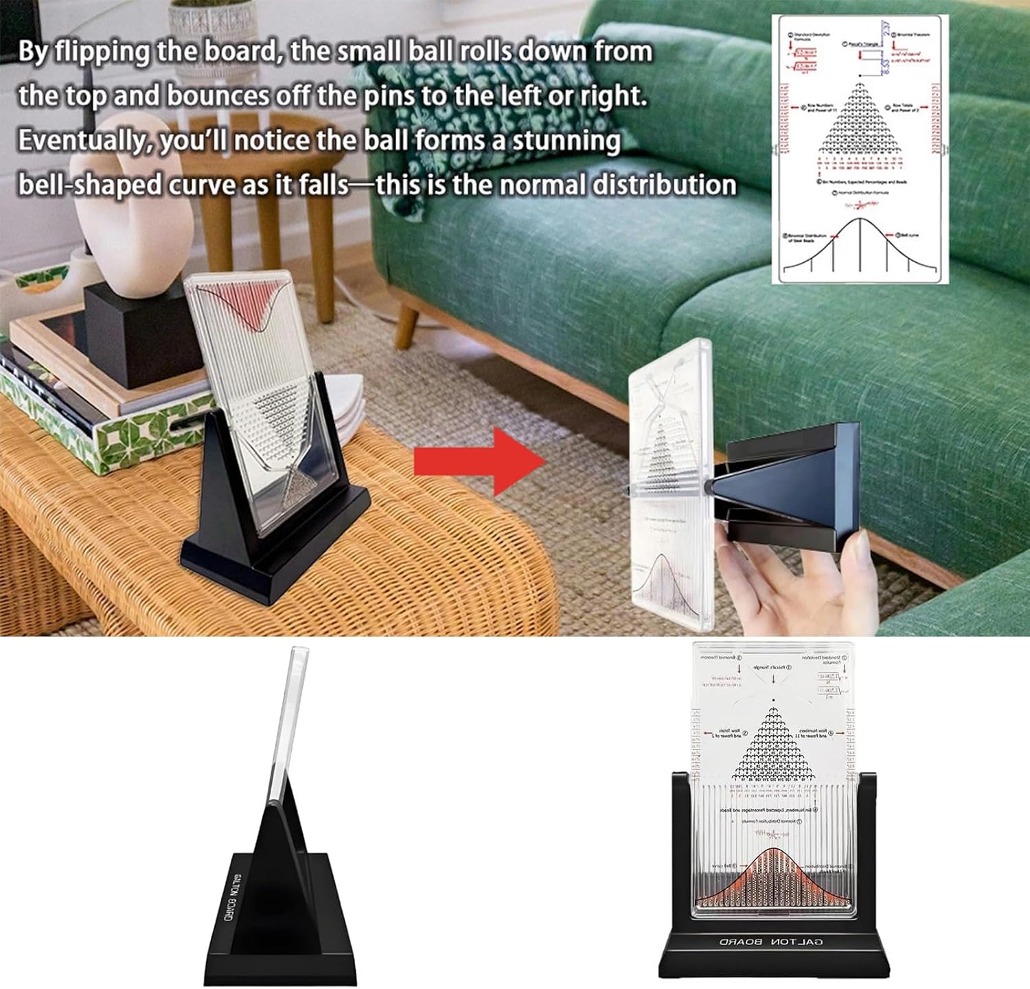 12' Galton Board Premium Gift Set - Large Bell Curve Probability Model with 17500 Steel Beads, Unique Science Gift for Men/Women, Stem Teacher & Student Present, Elegant Desk Decor 600g