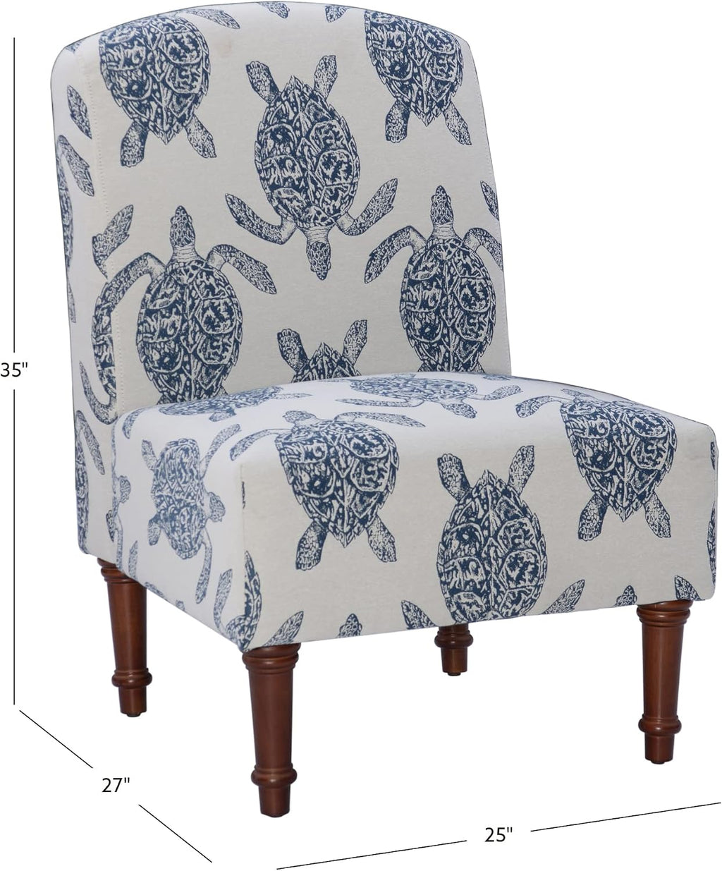 Powell Company Powell Markay Accent Chair, 25'W x 18.75'D x 35H, Ivory with Blue Sea Turtle Pattern, Traditional, Coastal, Upholstered, Armless, 275 lbs Max Weight, Indoor Use
